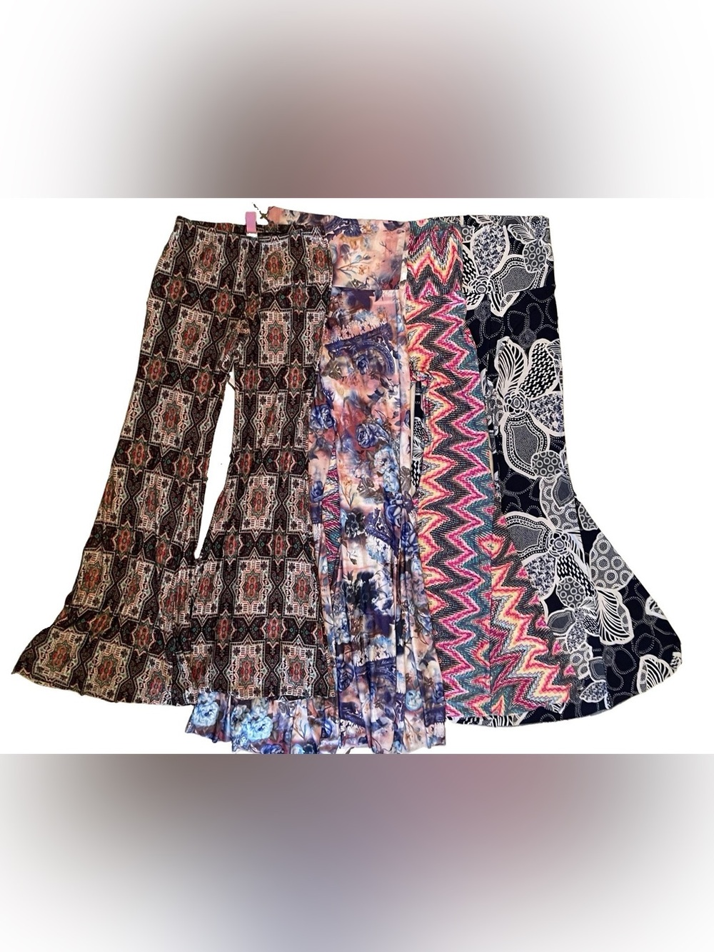 Boho Printed Bell Bottom Flare Pants Stretchy High Waist Lot 4 Size Medium